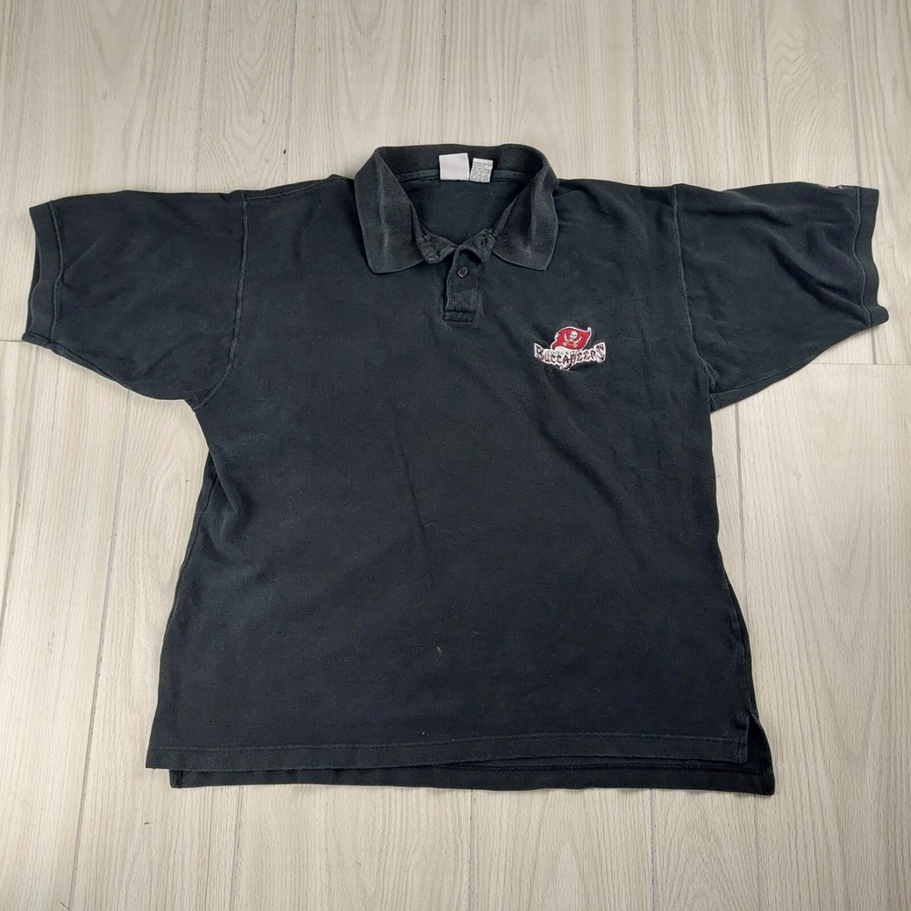 Logo 7 Tampa Bay Buccaneers‎ Polo Mens XL Black Vintage NFL Cotton Pique Shirt